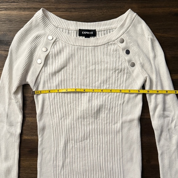 Express White Ribbed Long Sleeve Fitted Round Neck Sweater Top Small - Picture 5 of 8